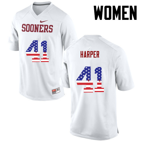 Women Oklahoma Sooners #41 Casey Harper College Football USA Flag Fashion Jerseys-White